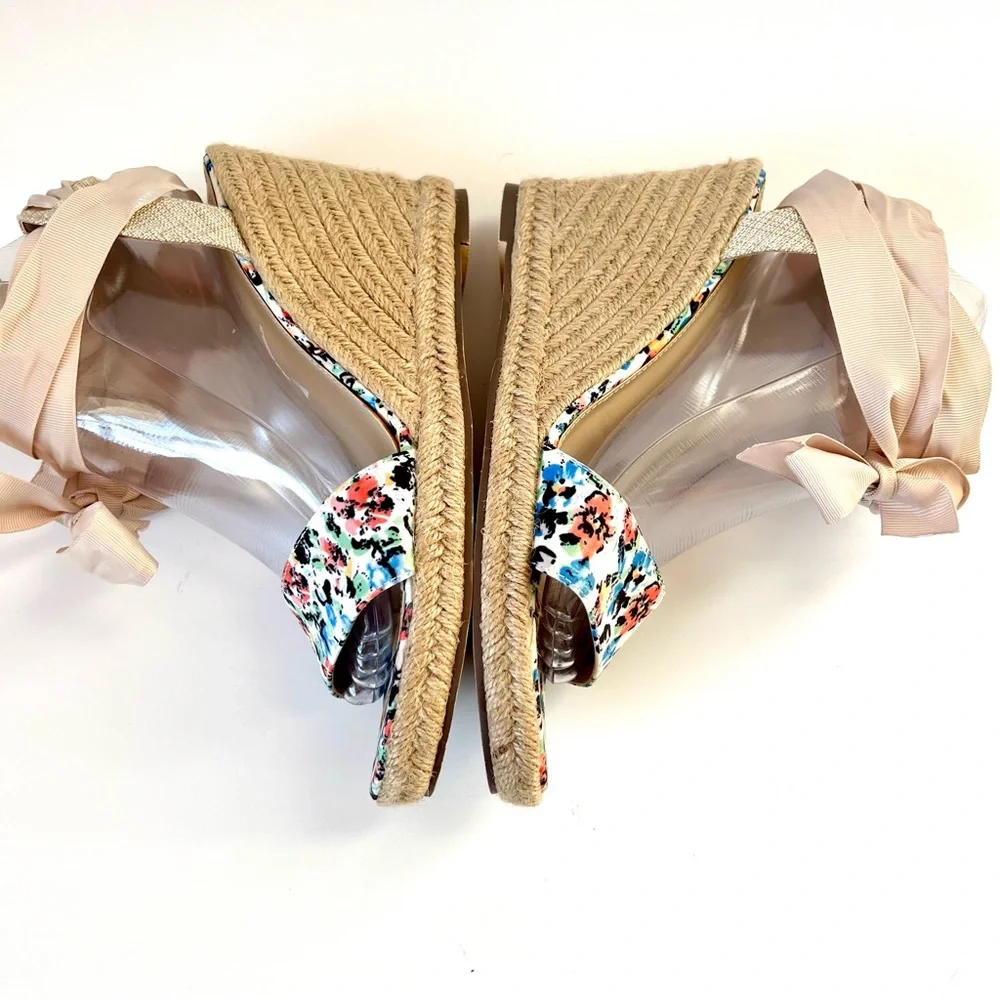 JUST FAB Rhondia Floral Espadrille Ankle Strap Wedge Sandals—SZ. 9
